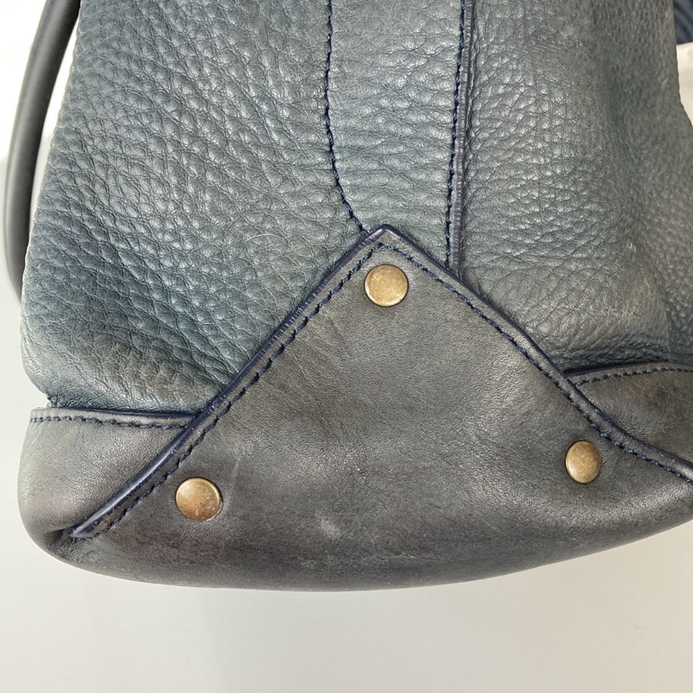 LL Bean Signature Heritage Navy Blue Leather Tote Bag - Picture 8 of 16